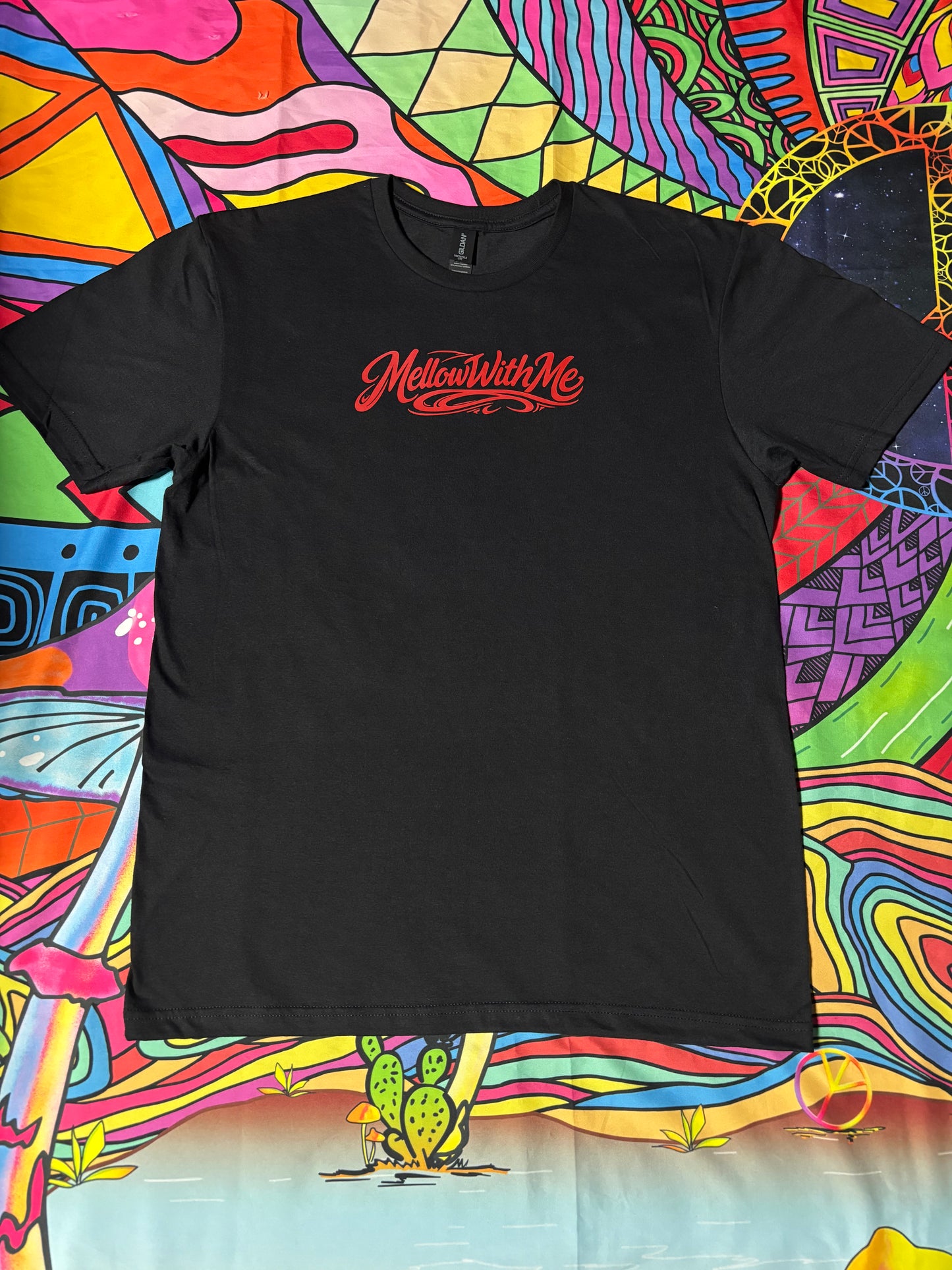 A “Mellow Motion” Tee Red Vinyl Black and White