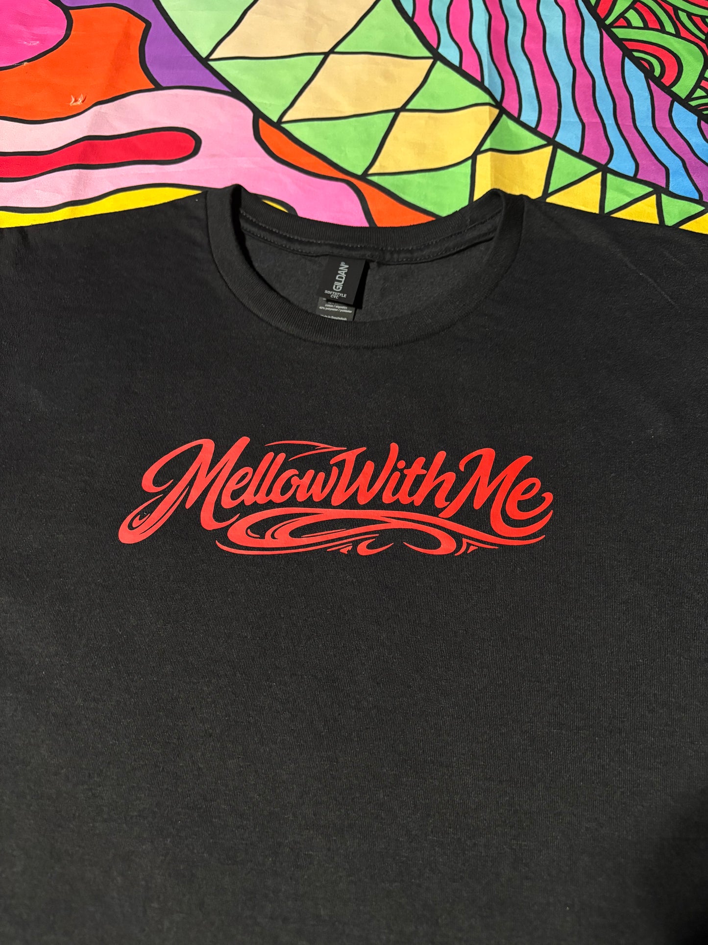 A “Mellow Motion” Tee Red Vinyl Black and White