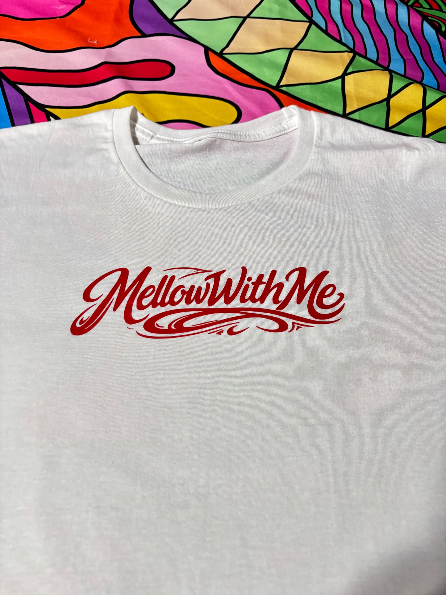 A “Mellow Motion” Tee Red Vinyl Black and White
