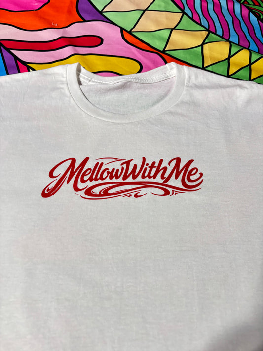 A “Mellow Motion” Tee Red Vinyl Black and White